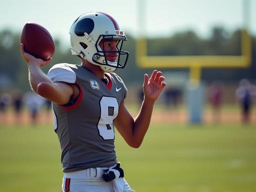 A quarterback practicing throwing mechanics